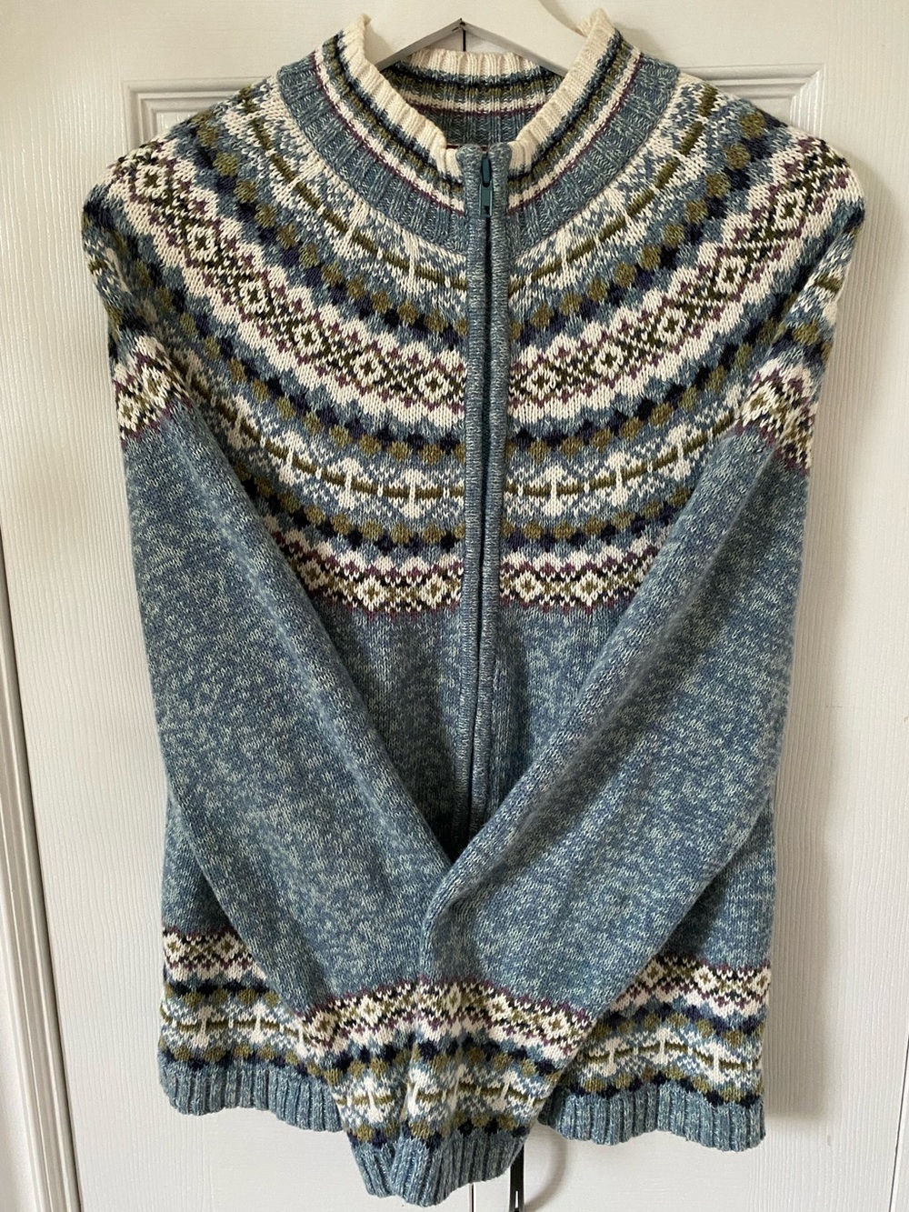 Tiara International Y2K Vintage Fair Isle Zip Cardigan Blue Mix Size Medium